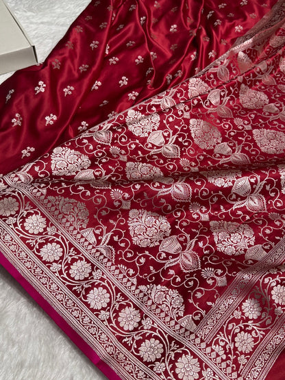 Red Booti Mashru Silk Saree