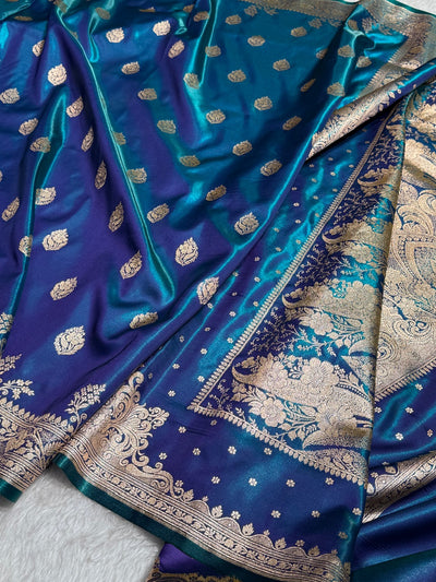 Satin Silk Booti in Teal Blue / Peacock SS20