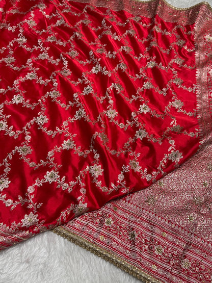 Bridal Red Jaal  Mashru Silk Saree