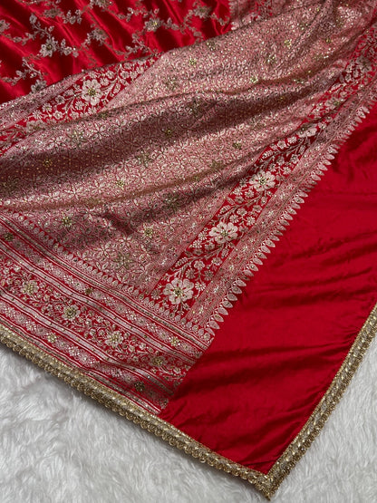 Bridal Red Jaal  Mashru Silk Saree
