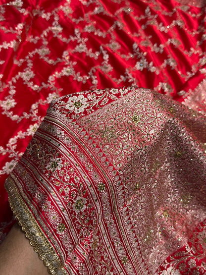 Bridal Red Jaal  Mashru Silk Saree