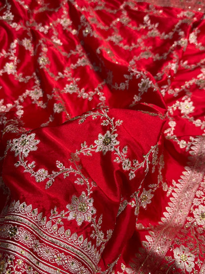 Bridal Red Jaal  Mashru Silk Saree