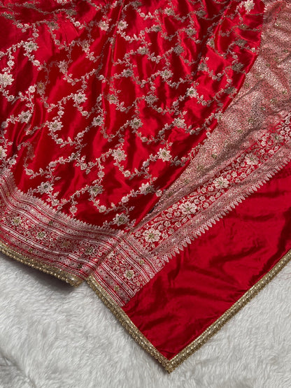 Bridal Red Jaal  Mashru Silk Saree