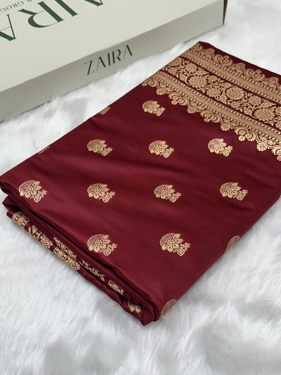 Maroon Booti Pattern Satin Katan Silk Saree SK49
