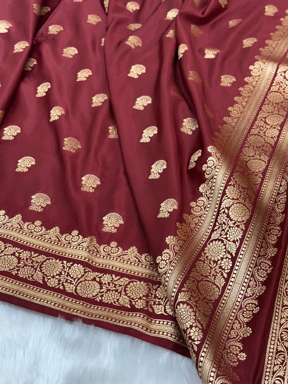 Maroon Booti Pattern Satin Katan Silk Saree SK49