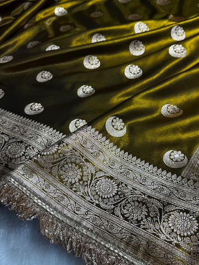 Mehandi Chand Tara Satin Silk Saree with Gotta Patti