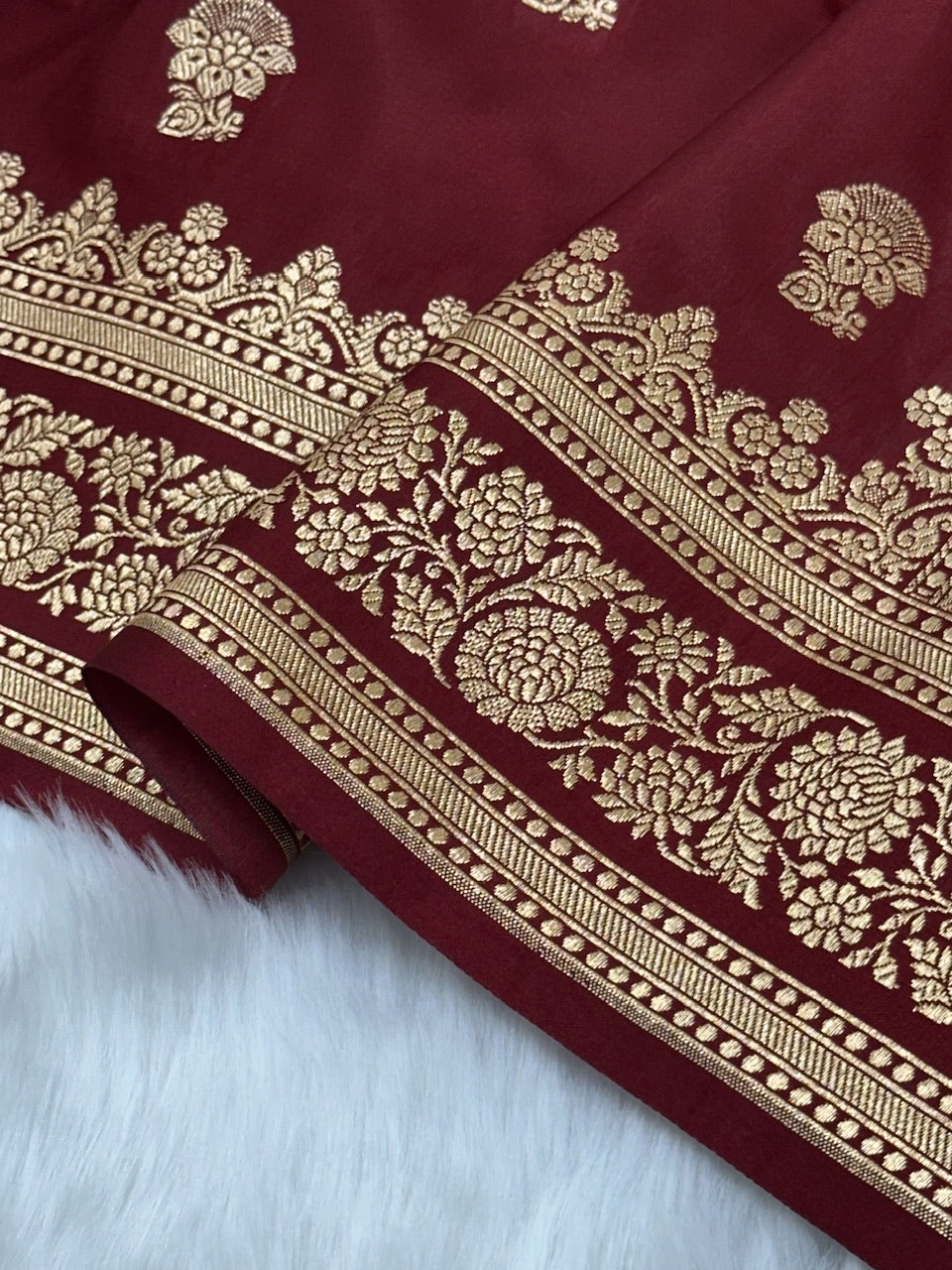 Maroon Booti Pattern Satin Katan Silk Saree SK49