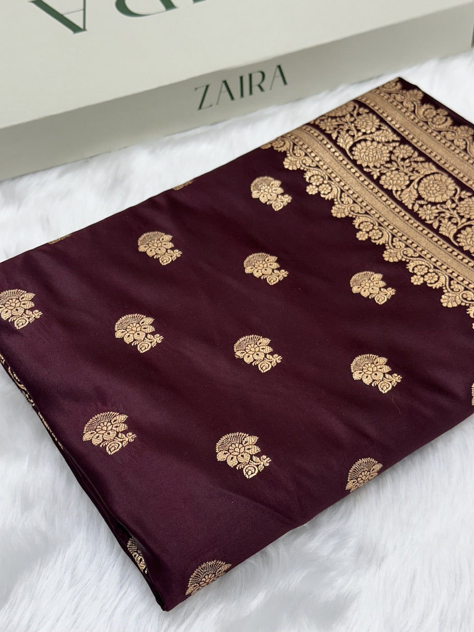 Chocolate Booti Pattern Satin Katan Silk Saree SK49