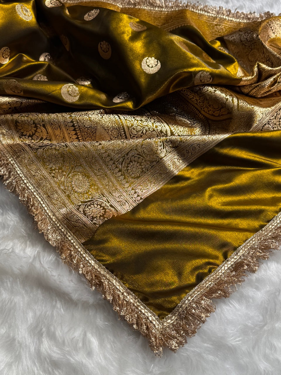 Mehandi Chand Tara Satin Silk Saree with Gotta Patti