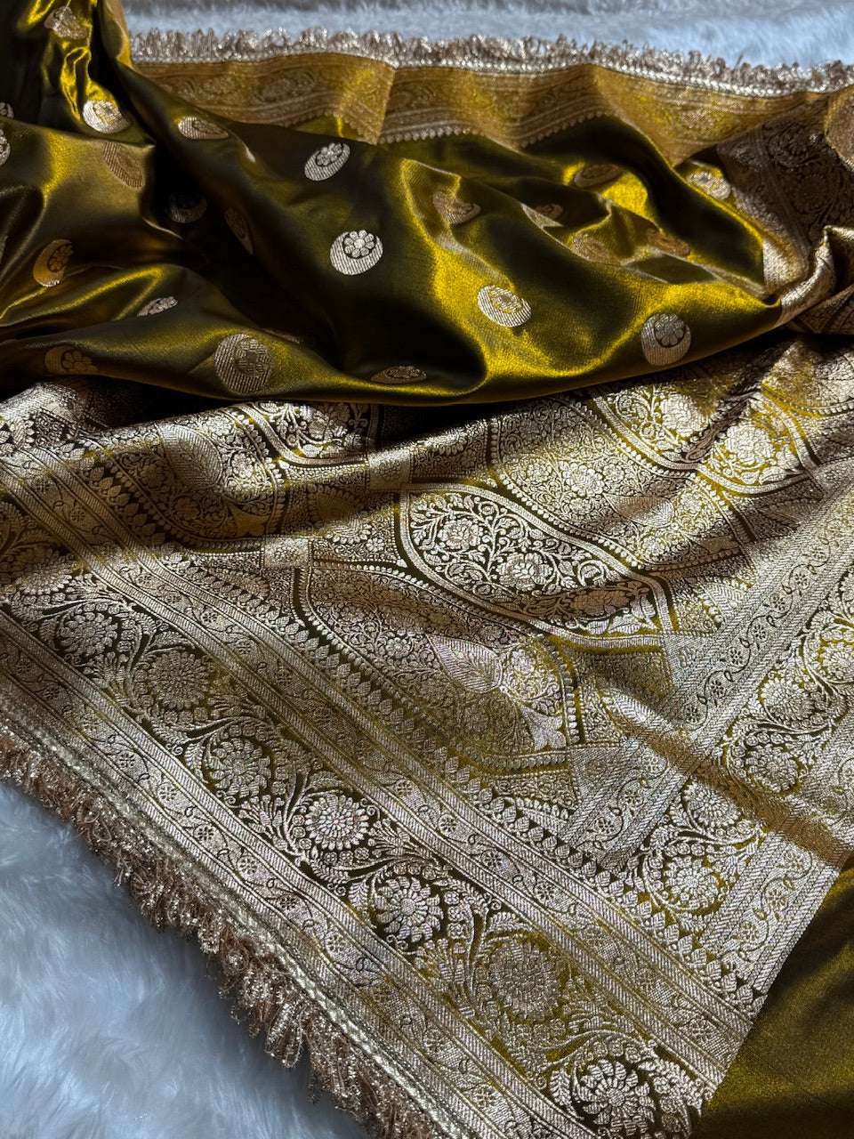 Mehandi Chand Tara Satin Silk Saree with Gotta Patti