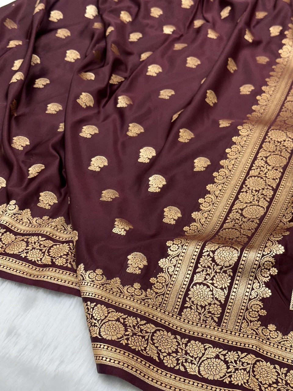Chocolate Booti Pattern Satin Katan Silk Saree SK49
