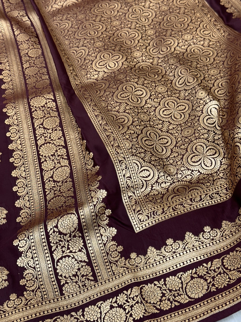 Chocolate Booti Pattern Satin Katan Silk Saree SK49