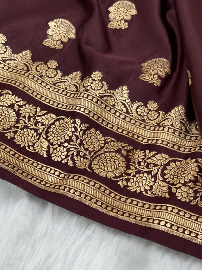 Chocolate Booti Pattern Satin Katan Silk Saree SK49