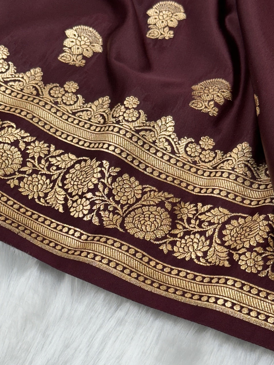 Chocolate Booti Pattern Satin Katan Silk Saree SK49