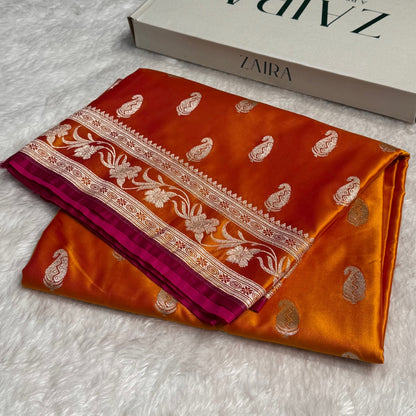 Rich Gold Kairi Motif Mashru Silk Saree