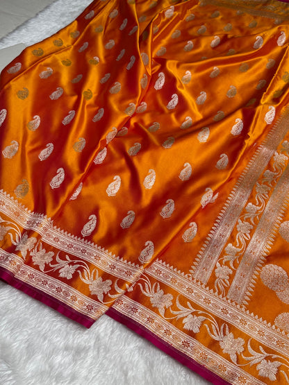Rich Gold Kairi Motif Mashru Silk Saree