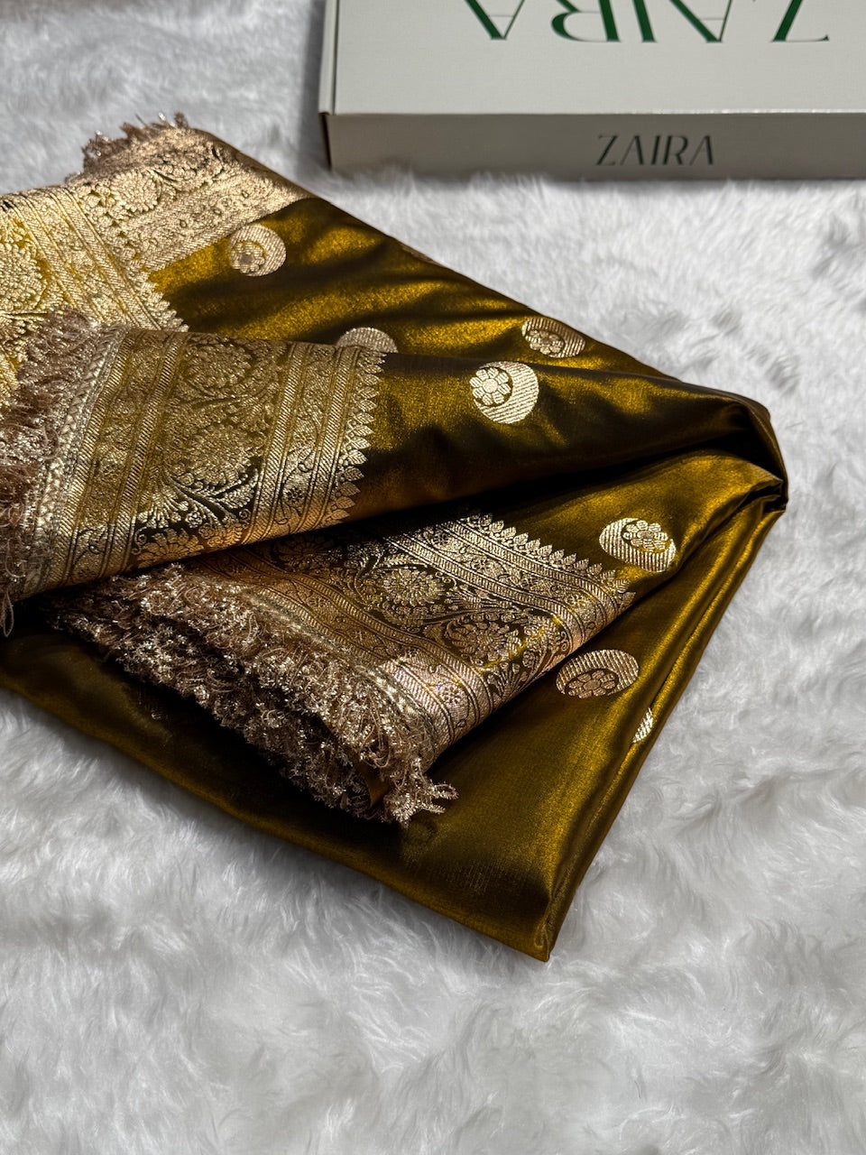 Mehandi Chand Tara Satin Silk Saree with Gotta Patti