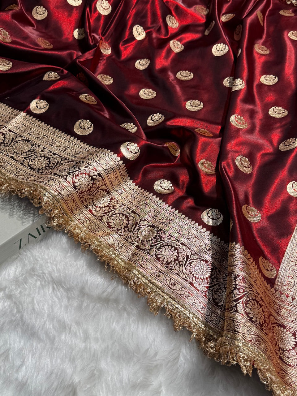 Maroon Chand Tara Satin Silk Saree with Gotta Patti