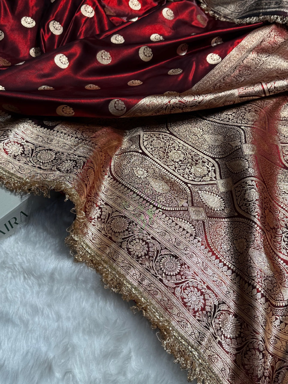 Maroon Chand Tara Satin Silk Saree with Gotta Patti
