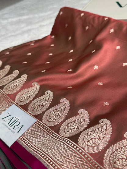 Brown Rust Mashru Silk Saree for Festive Seasons