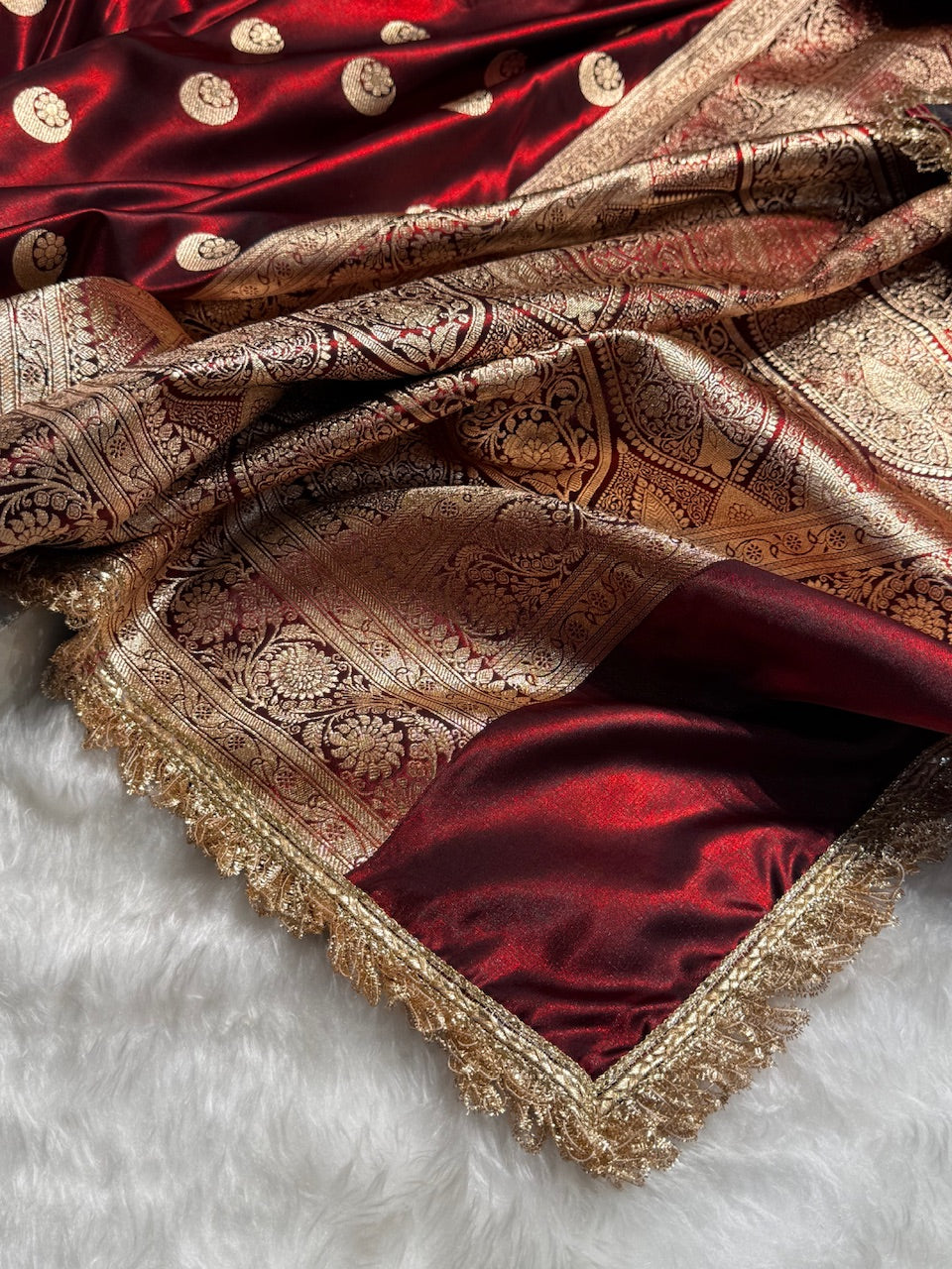 Maroon Chand Tara Satin Silk Saree with Gotta Patti