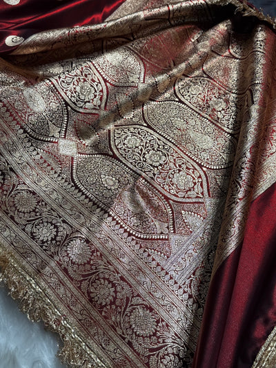 Maroon Chand Tara Satin Silk Saree with Gotta Patti