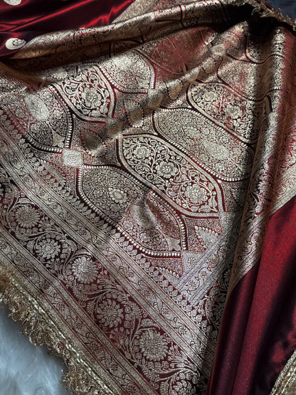 Maroon Chand Tara Satin Silk Saree with Gotta Patti