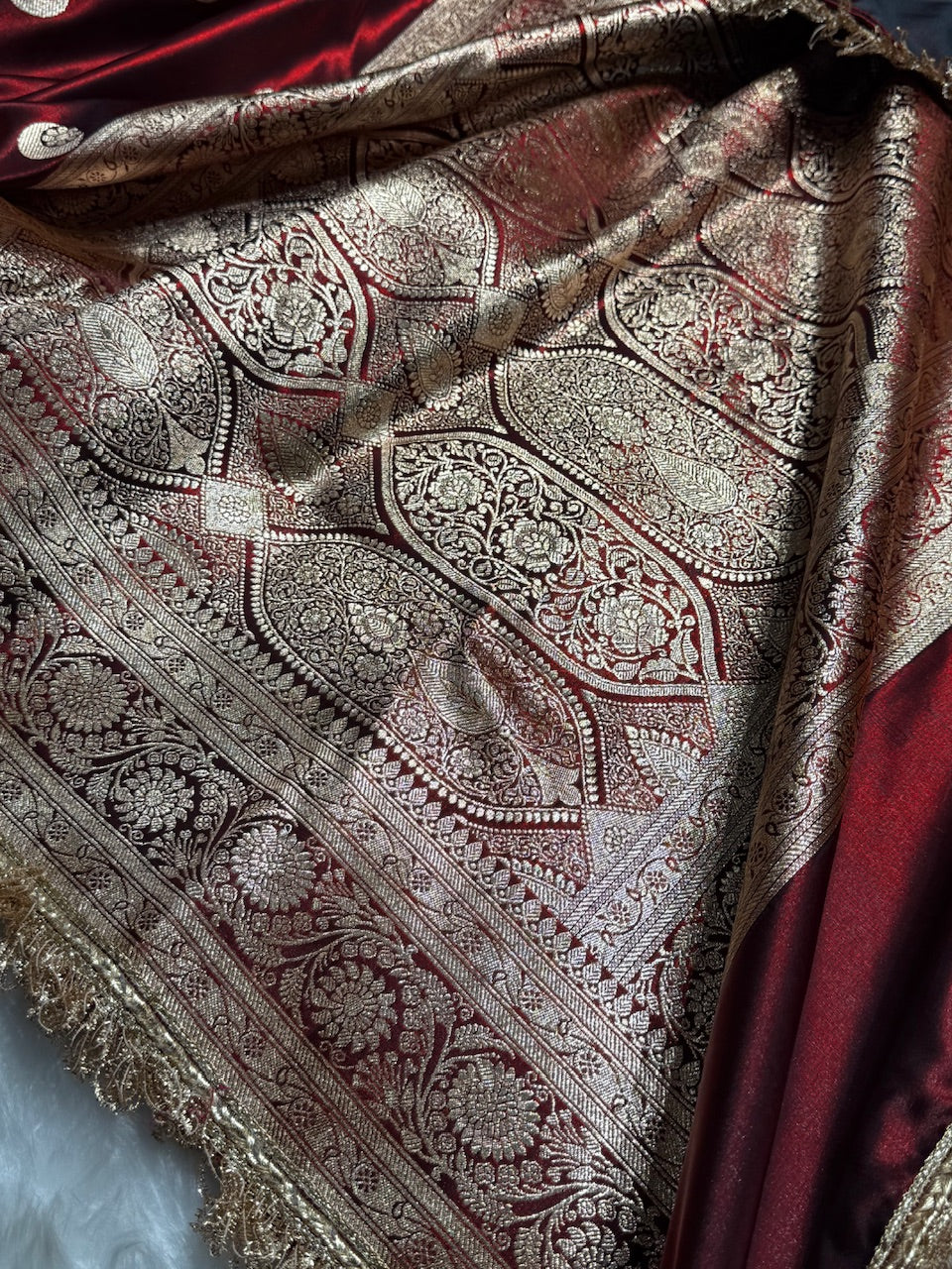 Maroon Chand Tara Satin Silk Saree with Gotta Patti