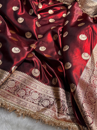 Maroon Chand Tara Satin Silk Saree with Gotta Patti