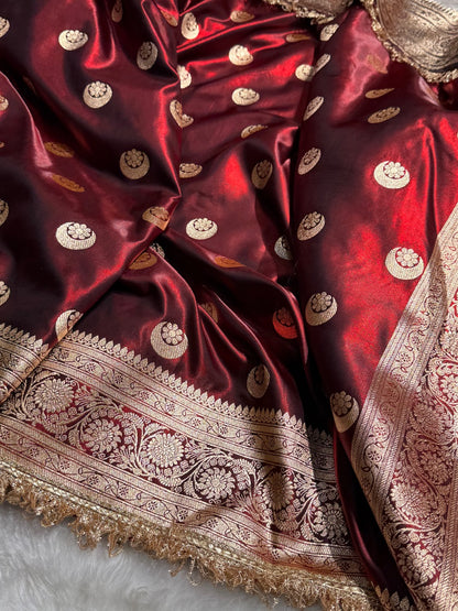 Maroon Chand Tara Satin Silk Saree with Gotta Patti