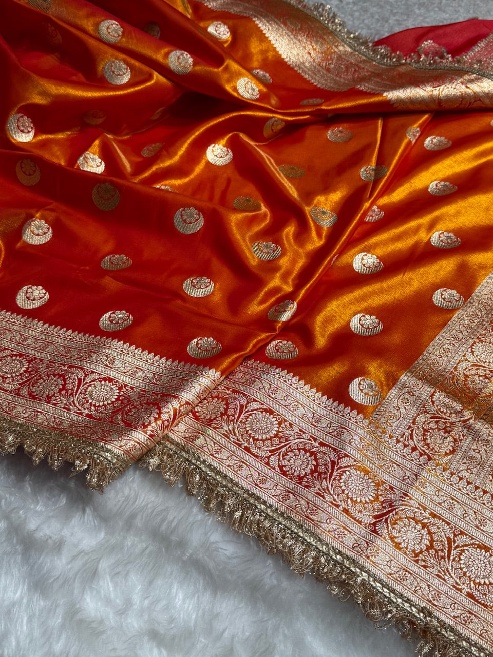 Gold Chand Tara Satin Silk Saree with Gotta Patti