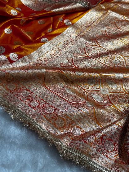 Gold Chand Tara Satin Silk Saree with Gotta Patti