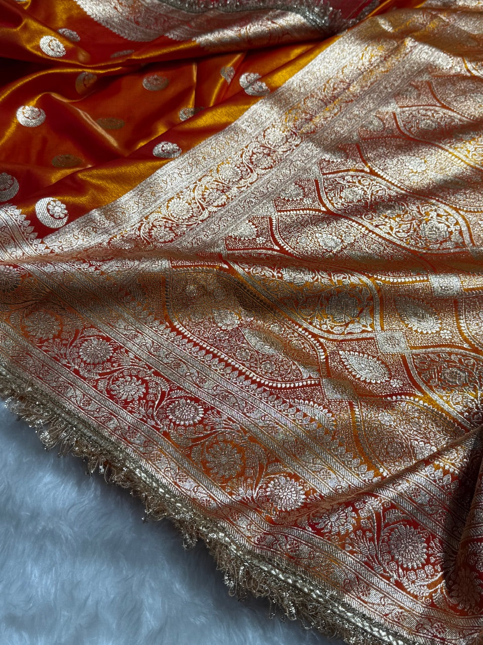 Gold Chand Tara Satin Silk Saree with Gotta Patti