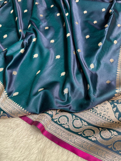 Prussion Blue Motif Mashru Silk Saree