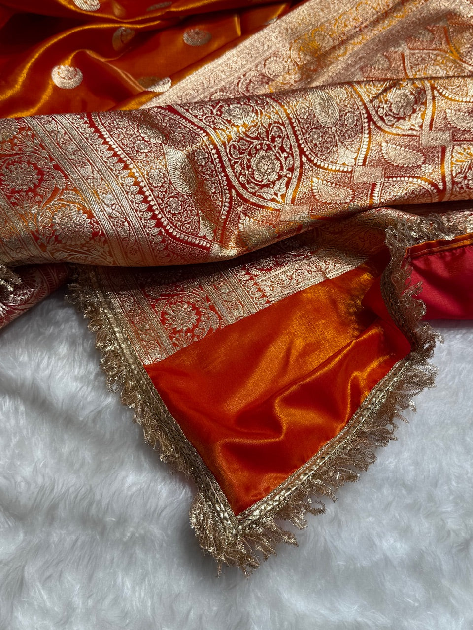 Gold Chand Tara Satin Silk Saree with Gotta Patti