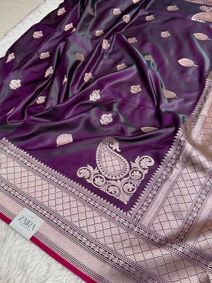 Plum Purple Mashru Silk Saree for Festive Seasons