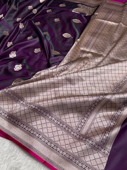 Plum Purple Mashru Silk Saree for Festive Seasons