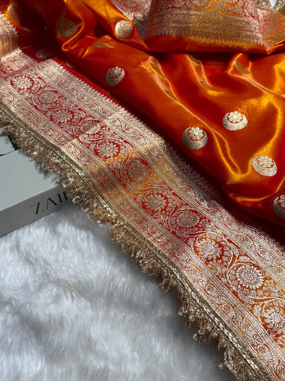 Gold Chand Tara Satin Silk Saree with Gotta Patti
