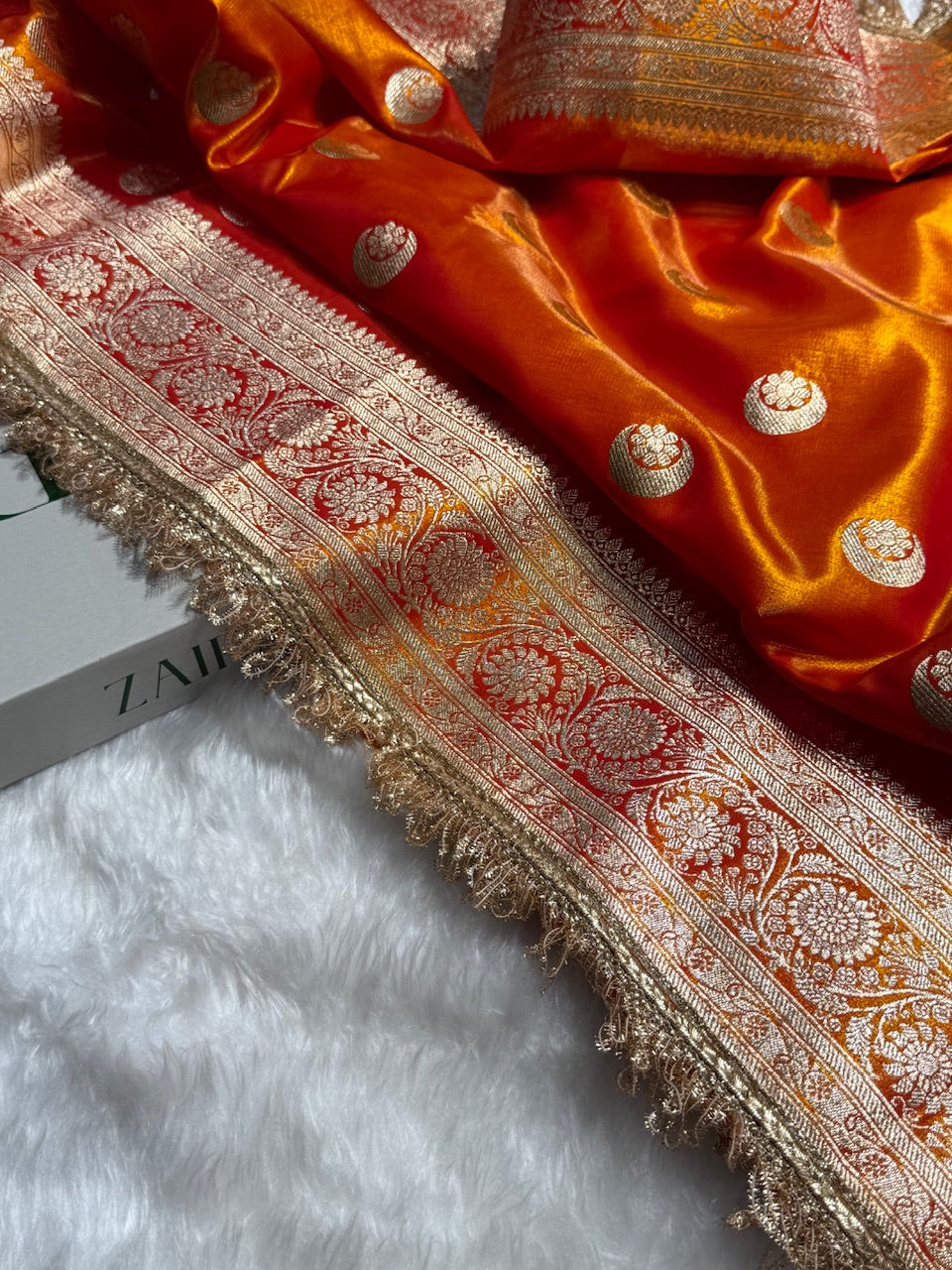 Gold Chand Tara Satin Silk Saree with Gotta Patti
