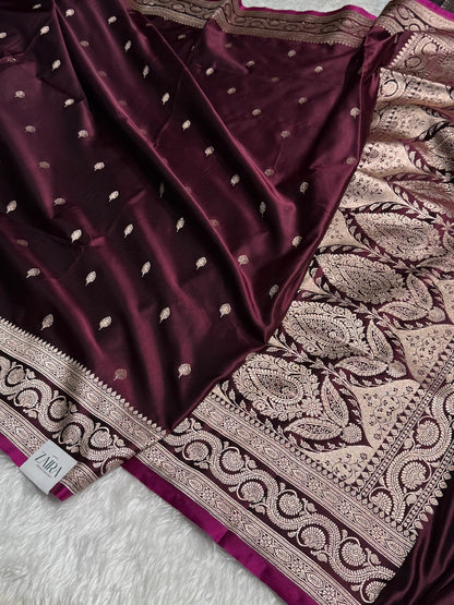 Wine Berry Motif Mashru Silk Saree