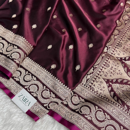 Wine Berry Motif Mashru Silk Saree
