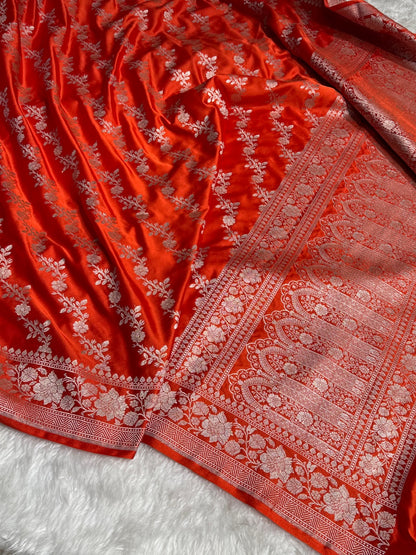 Orange Mashru Silk Saree Cross Pattern