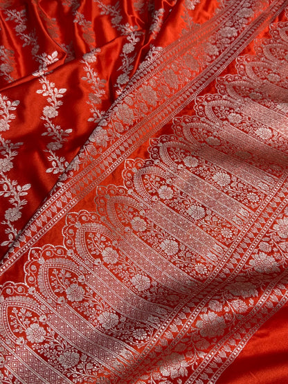 Orange Mashru Silk Saree Cross Pattern