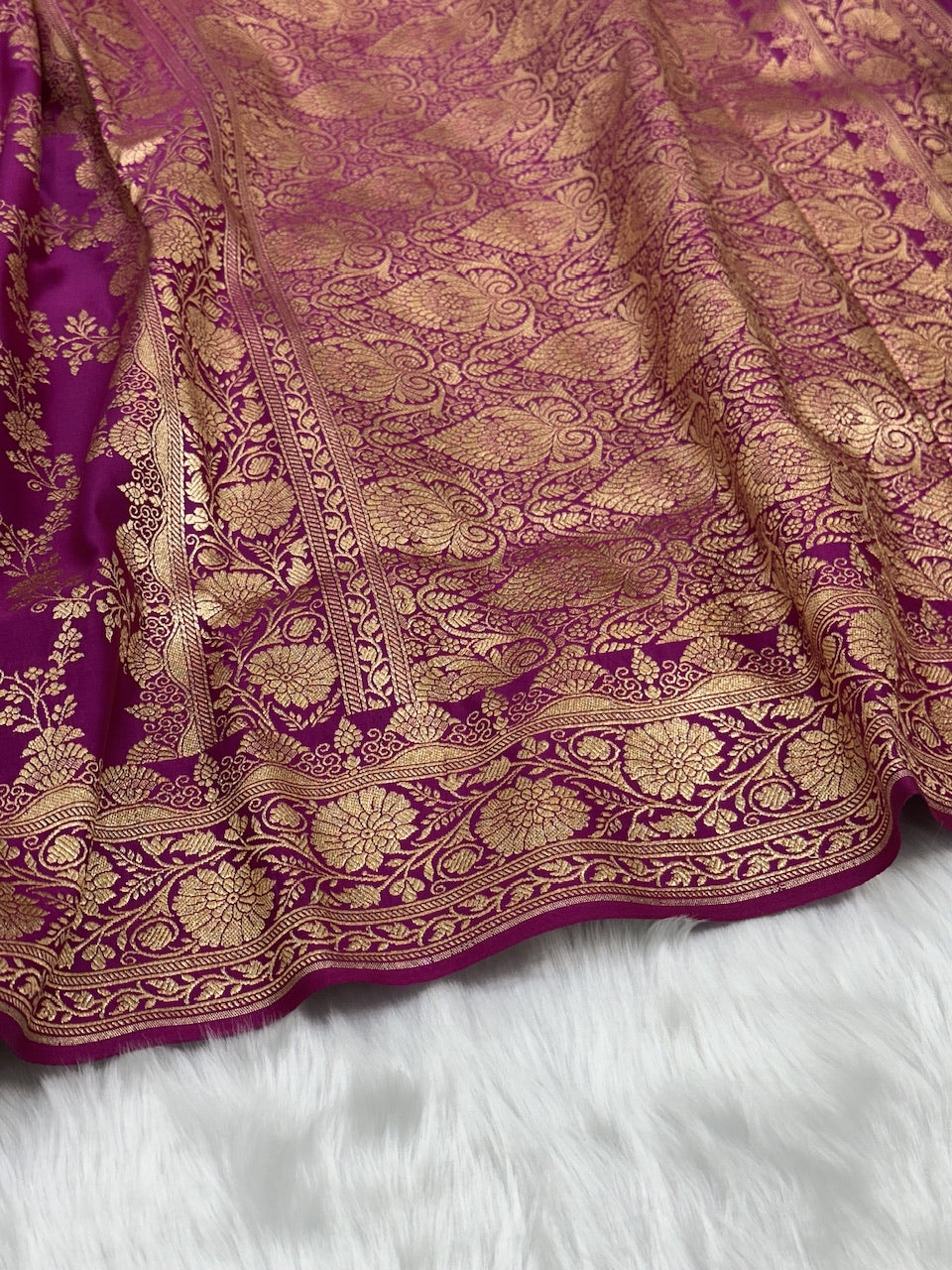 Rani Magenta Floral Jaal Pattern Satin Katan Silk Saree SK43