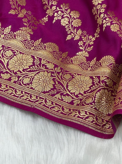 Rani Magenta Floral Jaal Pattern Satin Katan Silk Saree SK43