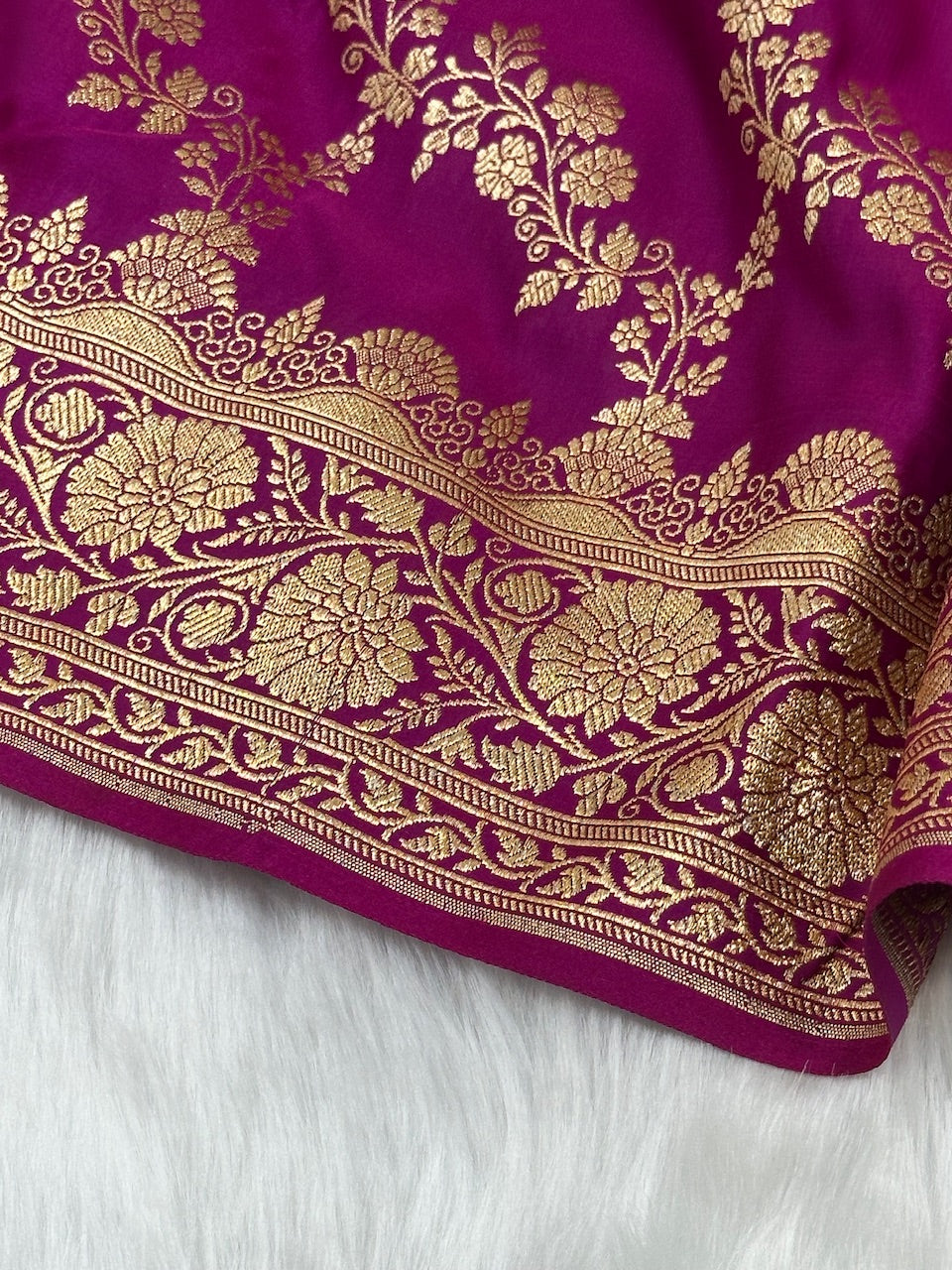 Rani Magenta Floral Jaal Pattern Satin Katan Silk Saree SK43