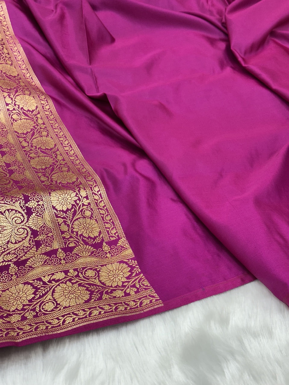 Rani Magenta Floral Jaal Pattern Satin Katan Silk Saree SK43