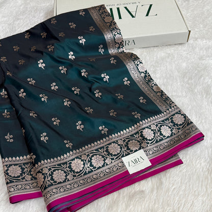 Dark Green Booti Mashru Silk Saree