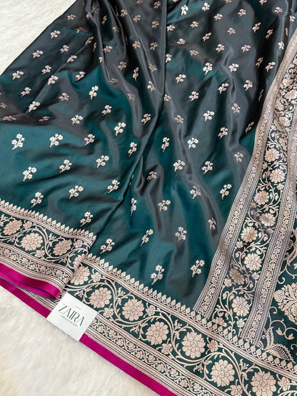 Dark Green Booti Mashru Silk Saree