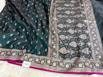 Dark Green Booti Mashru Silk Saree